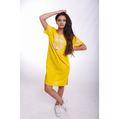 Embroidered Mini Dress "Joyful Youth" Yellow